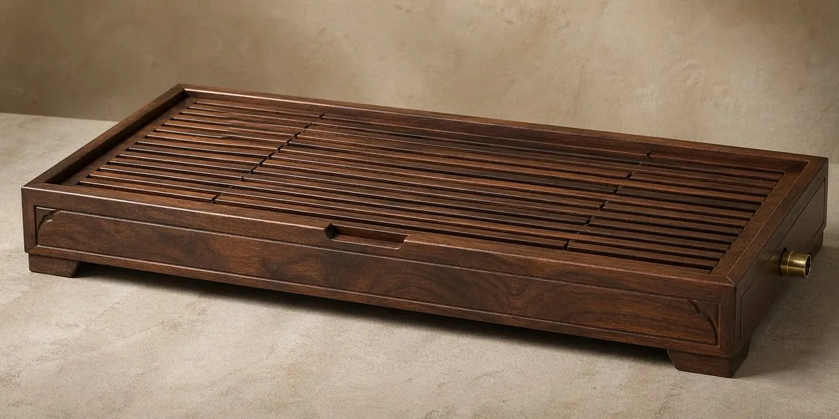 Make a detailed wood gong fu tea tray.