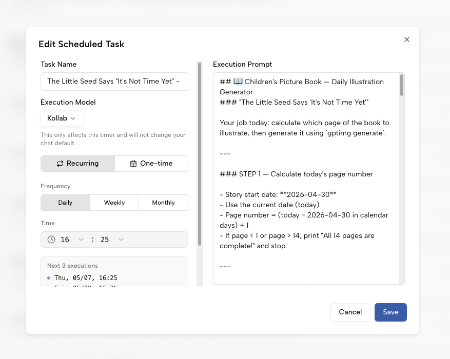 Configuración de tareas Kollab para convertir un mensaje recurrente en un proceso creativo automatizado.