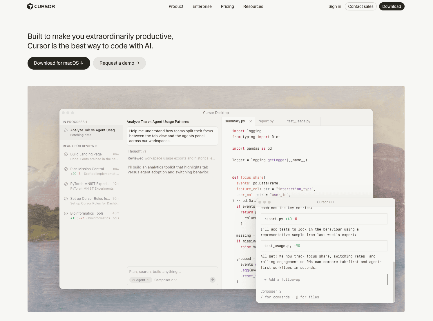 Espacio de trabajo del editor de código Cursor AI